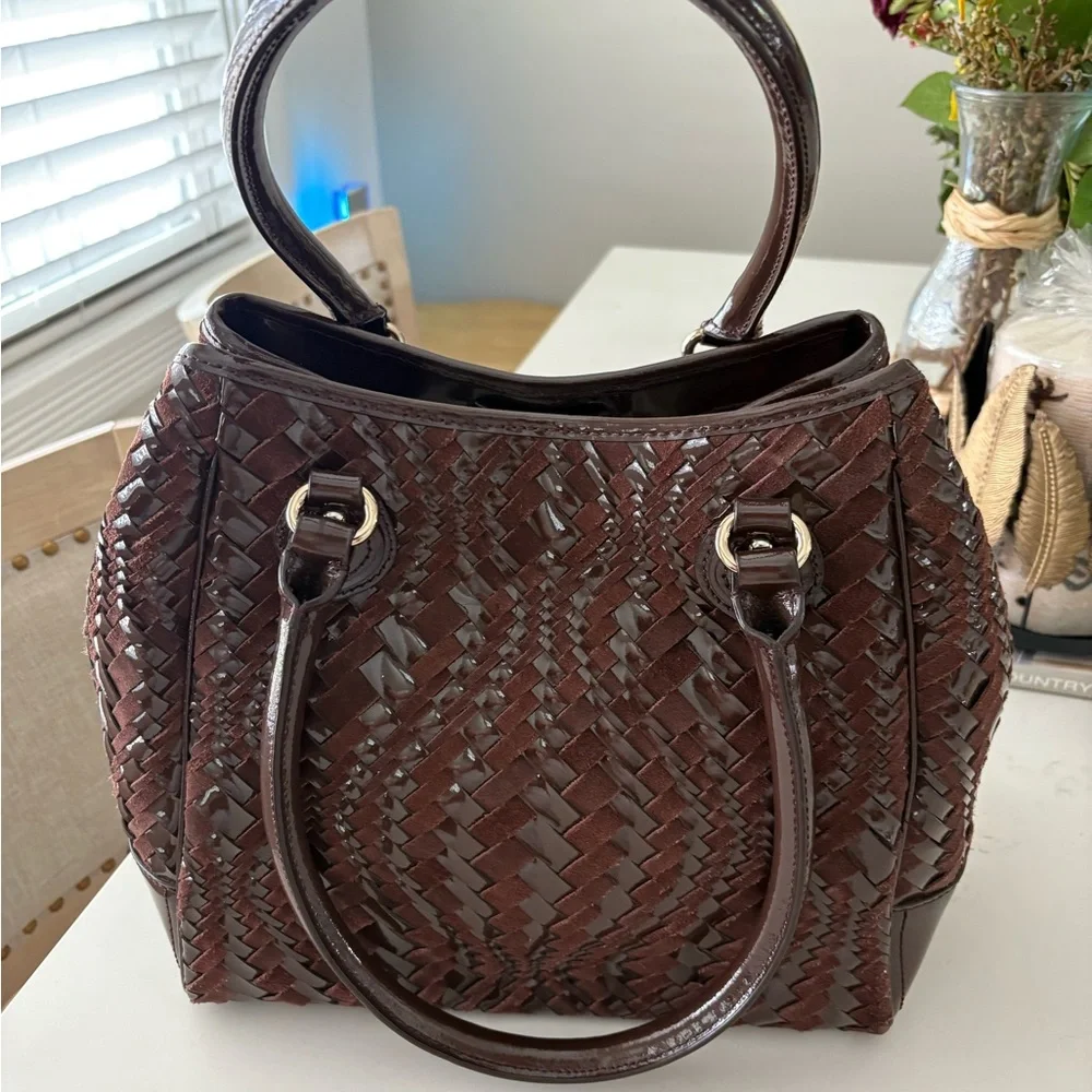 Brown Leather Satchel with Woven Design Cole Haan beuty! Like new beutiful - Picture 2 of 5